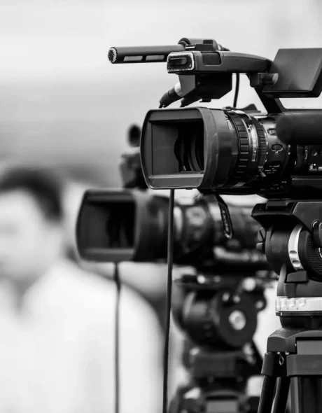 Camera at media conference